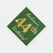 Groen, Faux Gold 44th Birthday + Eigen naam Servet (Hoek)