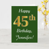 Groen, Faux Gold 45th Birthday + Eigen naam Kaart (Gele Bloem)
