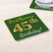 Groen, Faux Gold 45th Birthday + Eigen naam Kartonnen Onderzetters (Schuin)