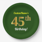 Groen, Faux Gold 45th Birthday + Eigen naam Papieren Bordje (Voorkant)