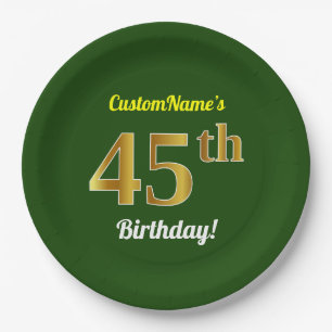 Groen, Faux Gold 45th Birthday + Eigen naam Papieren Bordje
