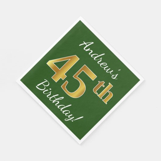 Groen, Faux Gold 45th Birthday + Eigen naam Servetten (Hoek)