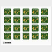 Groen, Faux Gold 45th Birthday + Eigen naam Vierkante Sticker (Vel)