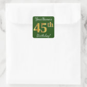 Groen, Faux Gold 45th Birthday + Eigen naam Vierkante Sticker (Tas)