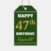Groen, Faux Gold 47th Birthday + Eigen naam Cadeaulabel (Voorkant)