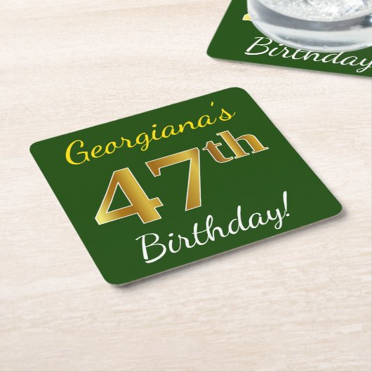 Groen, Faux Gold 47th Birthday + Eigen naam Kartonnen Onderzetters (Schuin)