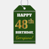 Groen, Faux Gold 48th Birthday + Eigen naam Cadeaulabel (Voorkant)