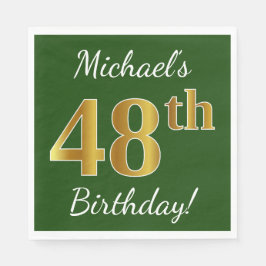 Groen, Faux Gold 48th Birthday + Eigen naam Servet
