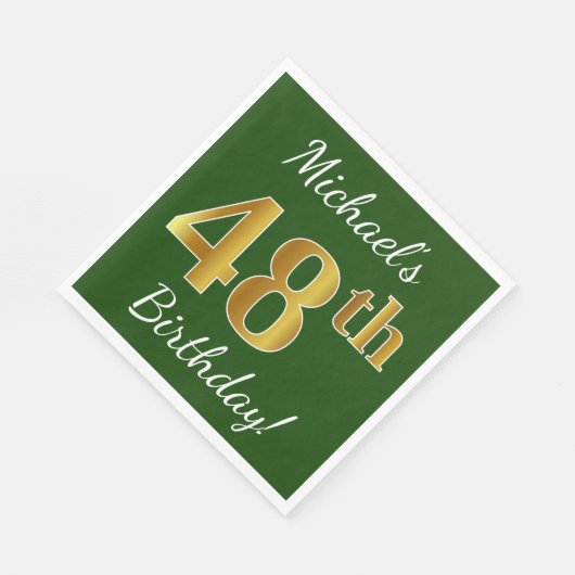Groen, Faux Gold 48th Birthday + Eigen naam Servet (Hoek)