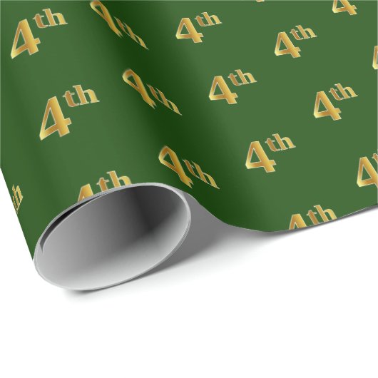 Groen, Faux Gold 4de (Vierde) Event Wrapping Paper Cadeaupapier (Rol Hoek)