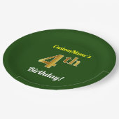 Groen, Faux Gold 4th Birthday + aangepaste naam Papieren Bordje (Gekanteld)