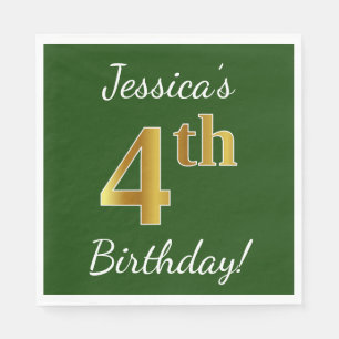 Groen, Faux Gold 4th Birthday + aangepaste naam Servet