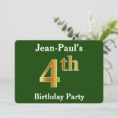 Groen, Faux Gold 4th Birthday Party + aangepaste n Kaart (Staand voorkant)