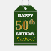 Groen, Faux Gold 50th Birthday + aangepaste naam Cadeaulabel (Voorkant)