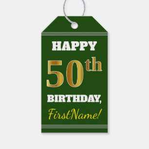Groen, Faux Gold 50th Birthday + aangepaste naam Cadeaulabel