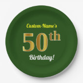 Groen, Faux Gold 50th Birthday + aangepaste naam Papieren Bordje (Voorkant)