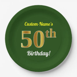 Groen, Faux Gold 50th Birthday + aangepaste naam Papieren Bordje