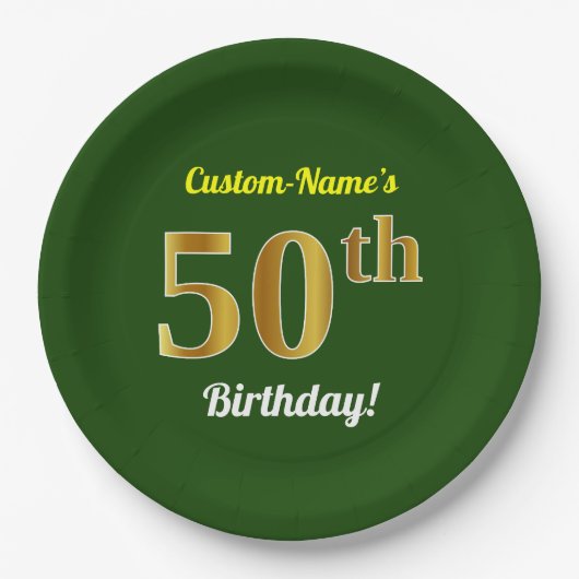 Groen, Faux Gold 50th Birthday + aangepaste naam Papieren Bordje (Voorkant)