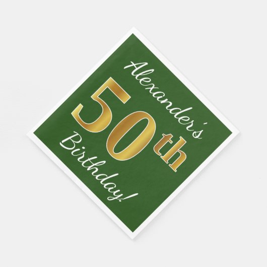 Groen, Faux Gold 50th Birthday + aangepaste naam Servet (Hoek)