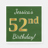 Groen, Faux Gold 52e verjaardag + Aangepaste naam Servet (Voorkant)