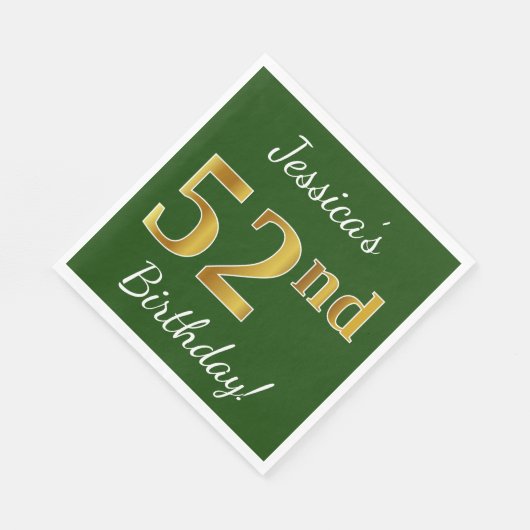 Groen, Faux Gold 52e verjaardag + Aangepaste naam Servet (Hoek)