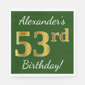Groen, Faux Gold 53rd Birthday + Aangepaste naam Servet (Voorkant)
