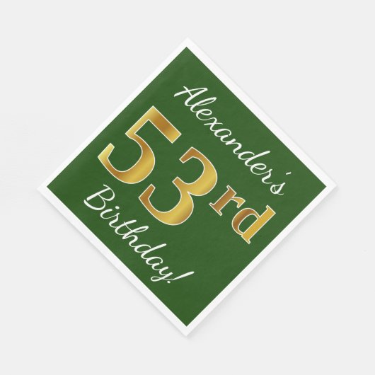 Groen, Faux Gold 53rd Birthday + Aangepaste naam Servet (Hoek)