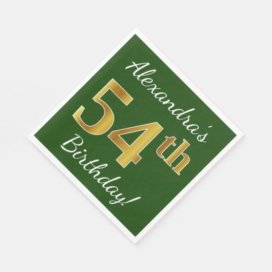 Groen, Faux Gold 54th Birthday + Eigen naam Servet (Hoek)