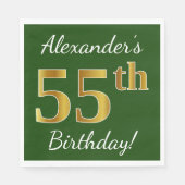 Groen, Faux Gold 55th Birthday + Eigen naam Servetten (Voorkant)