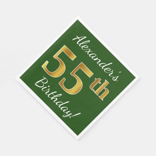 Groen, Faux Gold 55th Birthday + Eigen naam Servetten (Hoek)
