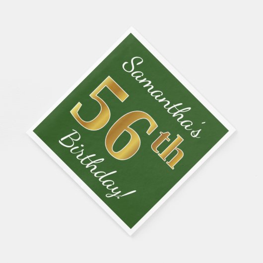 Groen, Faux Gold 56th Birthday + Eigen naam Servet (Hoek)