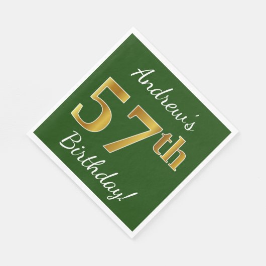 Groen, Faux Gold 57th Birthday + Eigen naam Servet (Hoek)