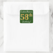 Groen, Faux Gold 58th Birthday + Eigen naam Vierkante Sticker (Tas)