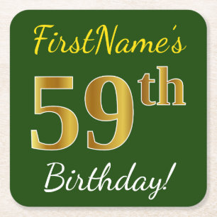 Groen, Faux Gold 59th Birthday + Eigen naam Kartonnen Onderzetters
