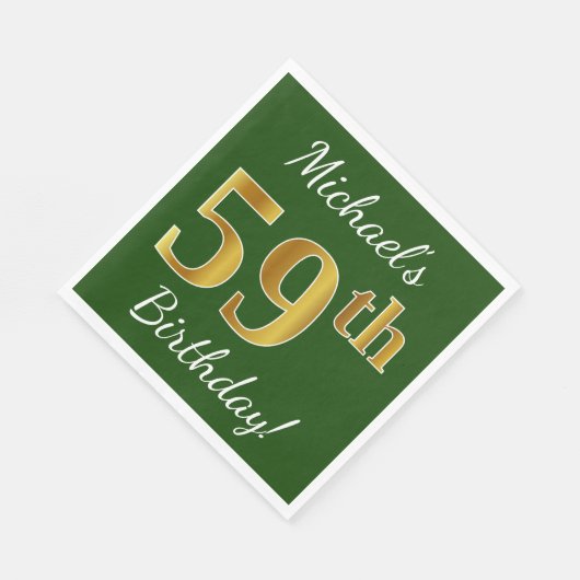 Groen, Faux Gold 59th Birthday + Eigen naam Servet (Hoek)