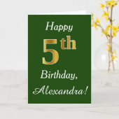 Groen, Faux Gold 5th Birthday + Eigen naam Kaart (Gele Bloem)