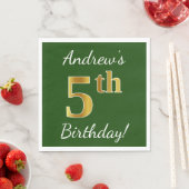 Groen, Faux Gold 5th Birthday + Eigen naam Servetten (Insitu)