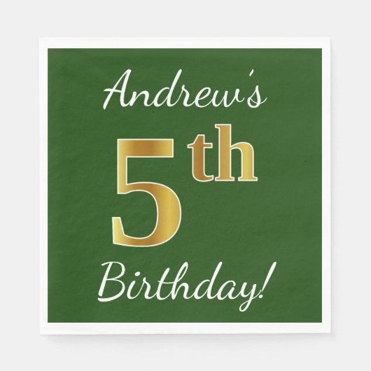 Groen, Faux Gold 5th Birthday + Eigen naam Servetten (Voorkant)