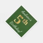 Groen, Faux Gold 5th Birthday + Eigen naam Servetten (Hoek)