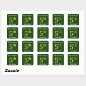Groen, Faux Gold 5th Birthday + Eigen naam Vierkante Sticker (Vel)