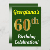 Groen, Faux Gold 60ste verjaardag viering + naam Kaart (Voorkant / Achterkant)