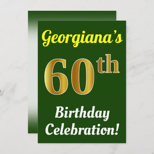 Groen, Faux Gold 60ste verjaardag viering + naam Kaart (Voorkant / Achterkant)