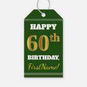 Groen, Faux Gold 60th Birthday + Aangepaste naam Cadeaulabel (Voorkant)
