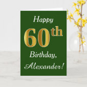 Groen, Faux Gold 60th Birthday + Aangepaste naam Kaart (Gele Bloem)