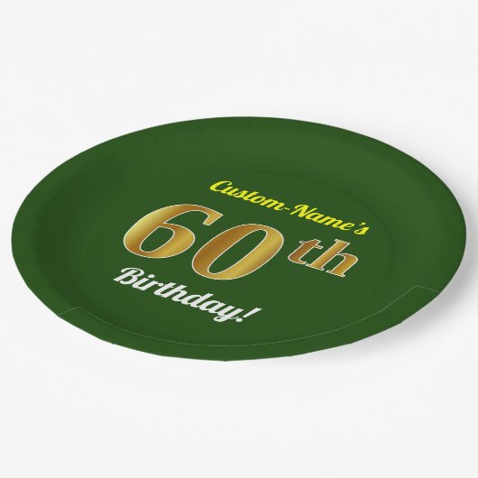 Groen, Faux Gold 60th Birthday + Aangepaste naam Papieren Bordje (Gekanteld)