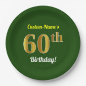 Groen, Faux Gold 60th Birthday + Aangepaste naam Papieren Bordje (Voorkant)