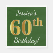 Groen, Faux Gold 60th Birthday + Aangepaste naam Servet (Voorkant)