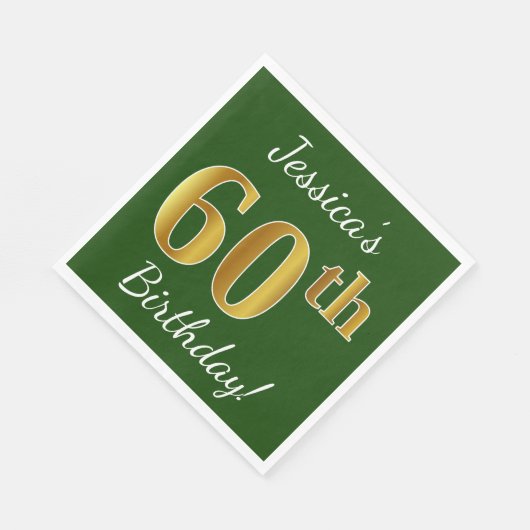 Groen, Faux Gold 60th Birthday + Aangepaste naam Servet (Hoek)