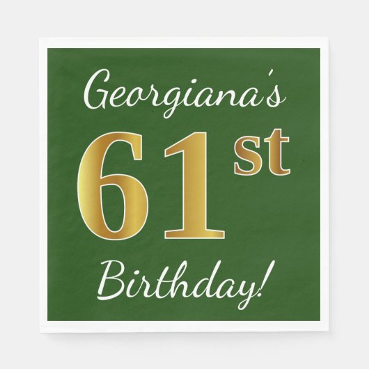 Groen, Faux Gold 61st Birthday + aangepaste naam Servet (Voorkant)