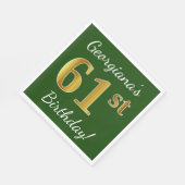 Groen, Faux Gold 61st Birthday + aangepaste naam Servet (Hoek)